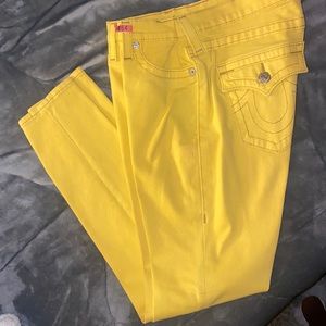 Barely worn yellow and brown stitching jeans